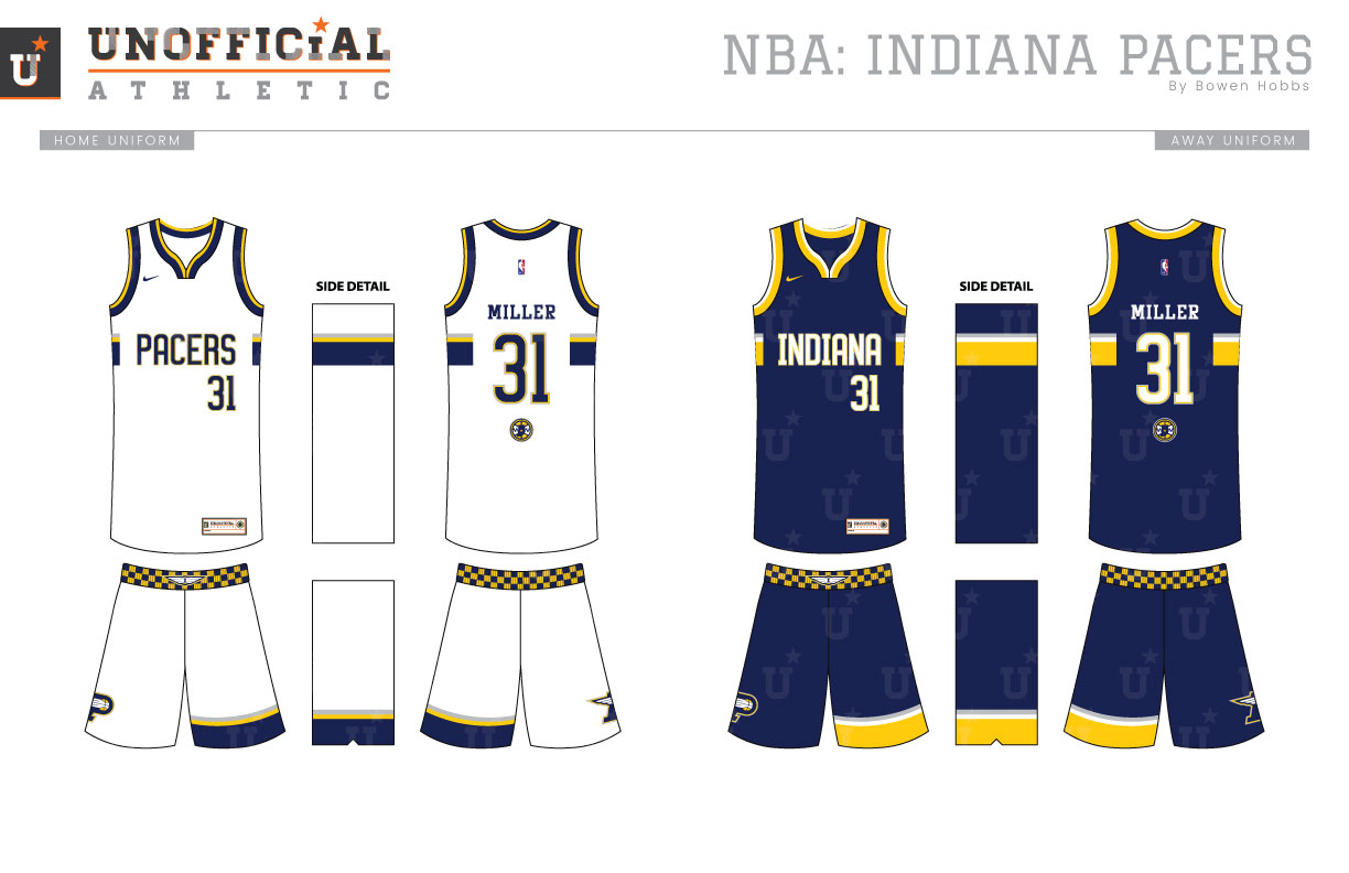 pacers jersey redesign - highlighting the indy 500 with racing stripe and  checkered flag motif