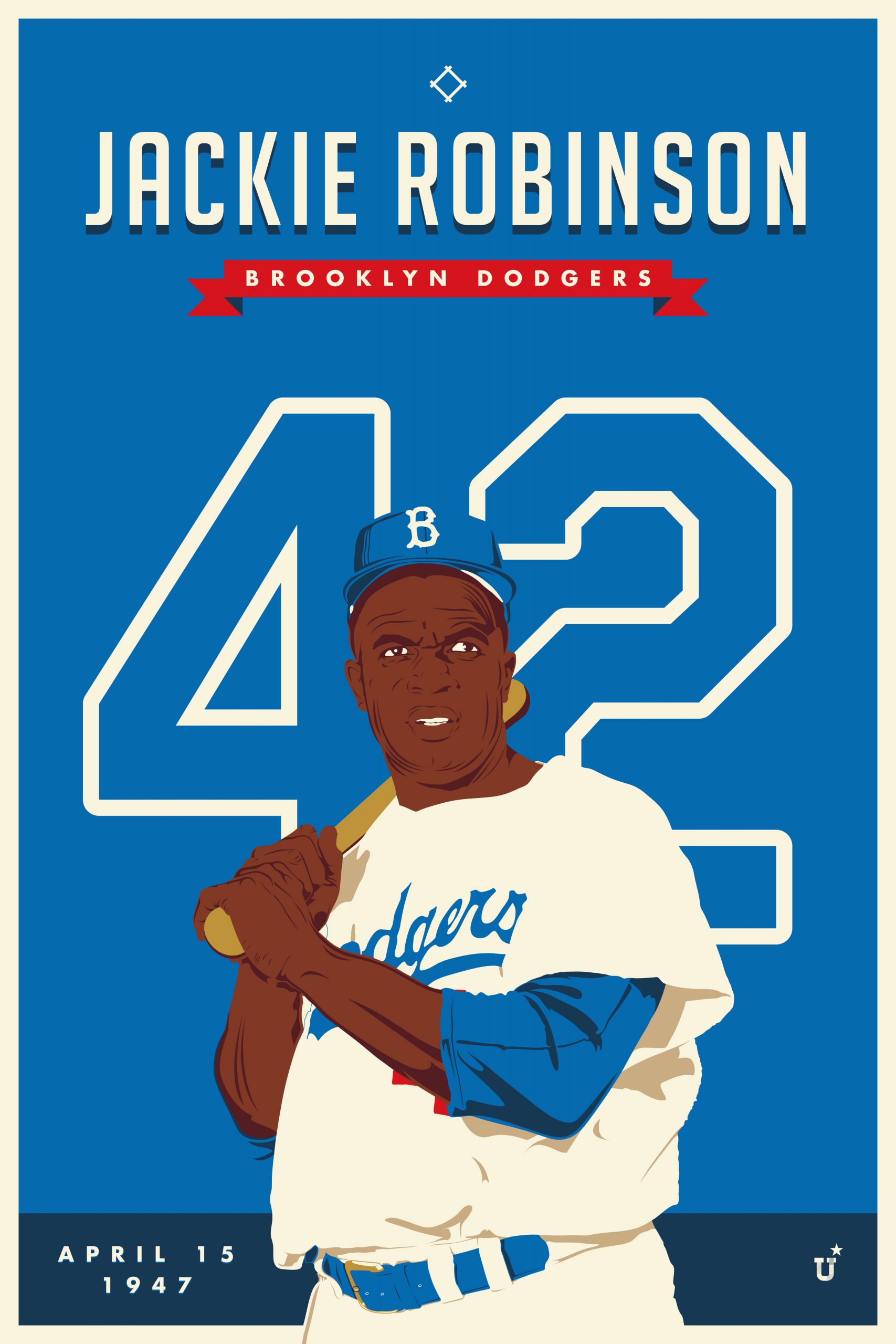 Jackie Robinson, number 42, Brooklyn Dodgers Poster